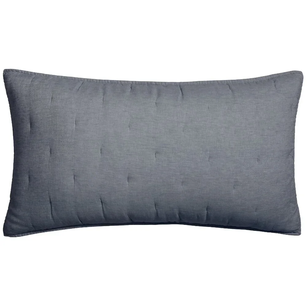 Pottery Barn Belgian Flax Linen Tufted Quilted Pillow Sham Cover King Size Red